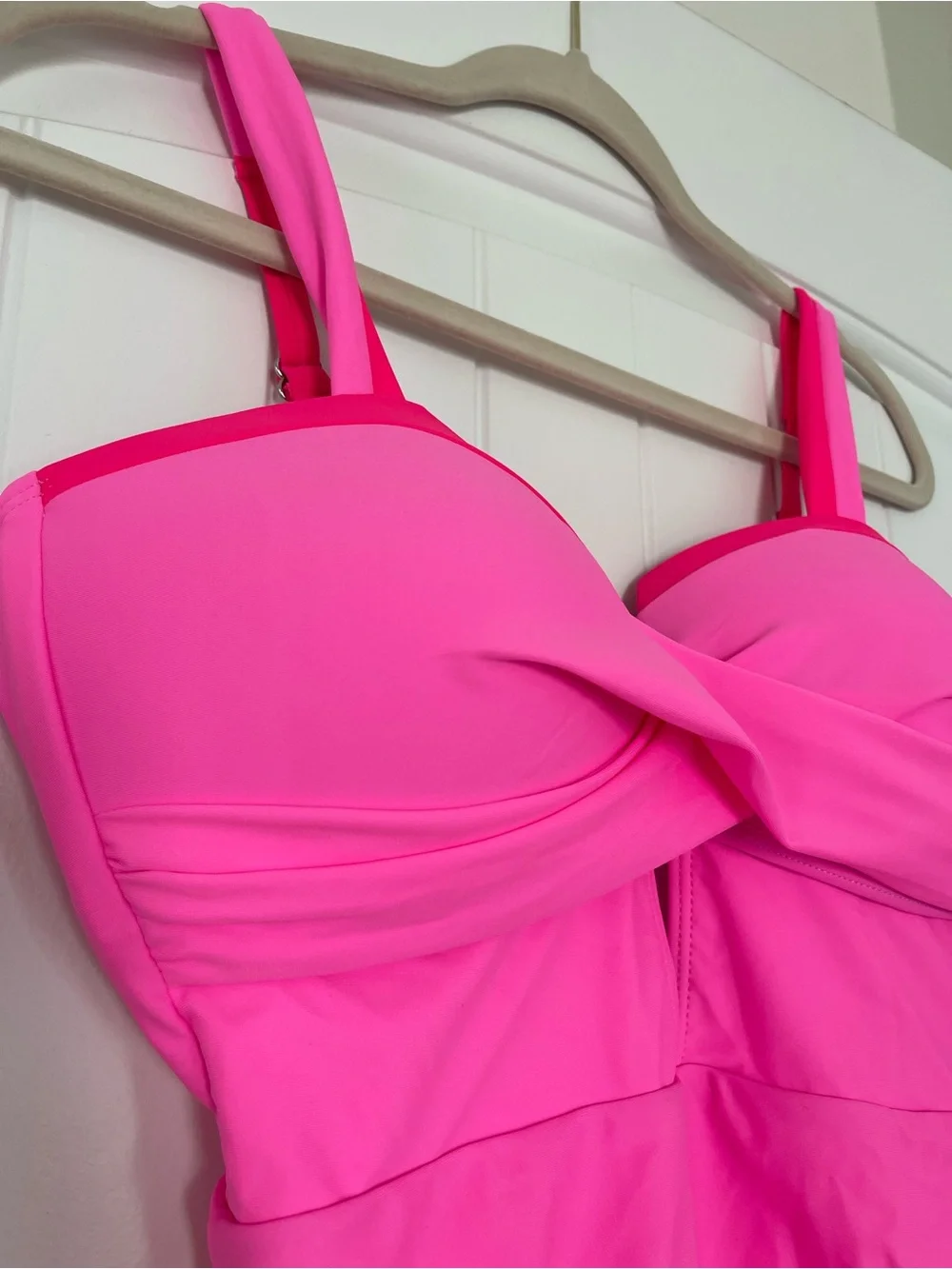 Bright Pink One-Piece Swimsuit with Red Trim - Picture 5 of 7